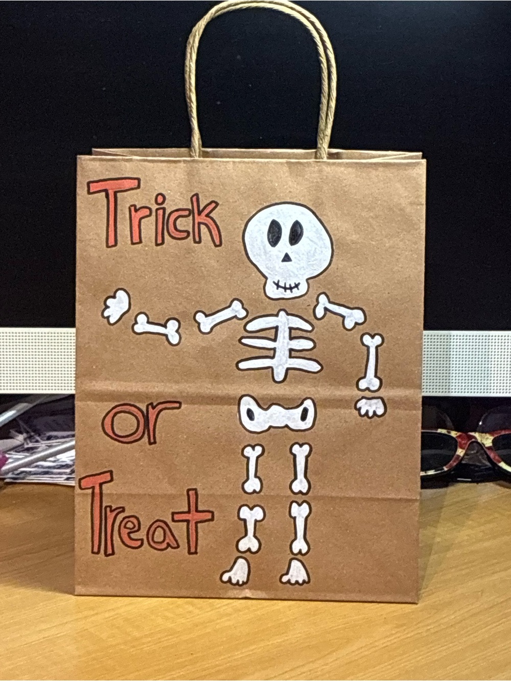 Small Painted Skeleton Halloween Trick or Treat Paper Gift Bag
